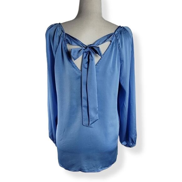 Nine West  Silky Blue Back Tie Blouse Large - Picture 3 of 3